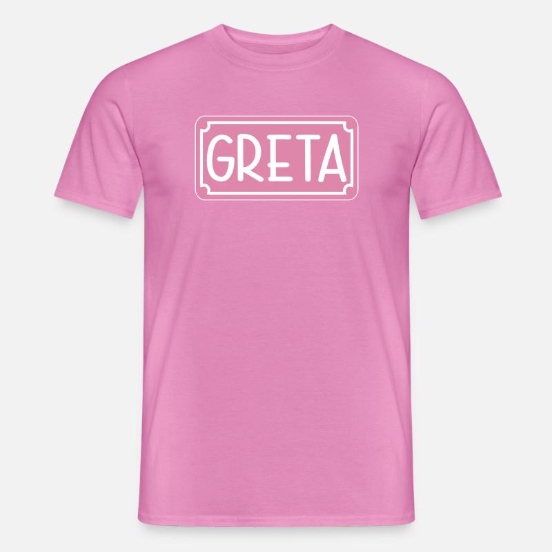 NAMENSGESCHENK MÄDCHEN GRETA SCHILD - Männer T-Shirt - Pink