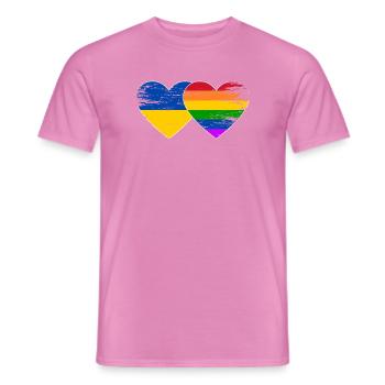 Ukraine Regenbogen Flagge Herz used - Männer T-Shirt - Pink - Vorne - AI Model Male 178 dark (178cm)