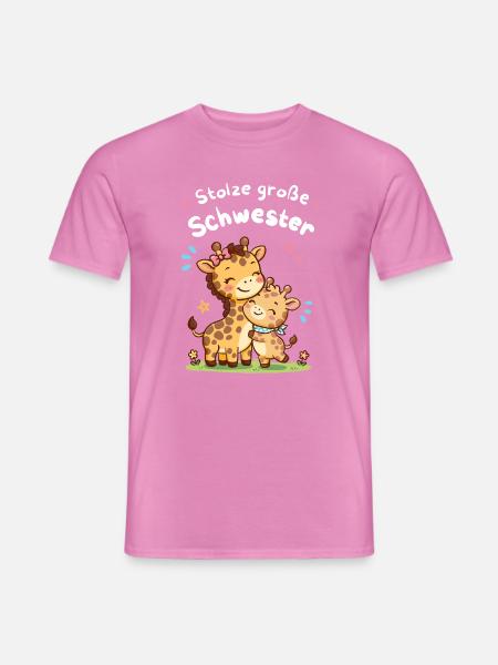 Stolze große Schwester Giraffe – Kleiner Bruder - Männer T-Shirt - Pink