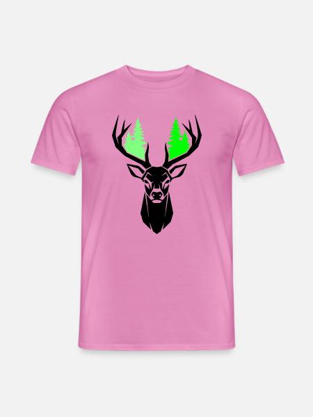 Deer Head Fir Trees Natural Green - Men's T-Shirt - pink
