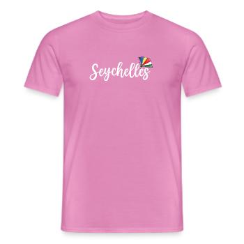 Lettrage des Seychelles blanc avec drapeau - T-shirt homme - rose - Devant - AI Model Male 178 dark (178cm)