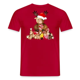 Maquette de T-shirt homme « Renne de Noël Adorable avec Chapeau » à imprimer et personnaliser