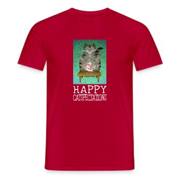 Happy Catspectations - Motivational tabby cat art - Men's T-Shirt - red - Front - AI Model Male 178 dark (178cm)