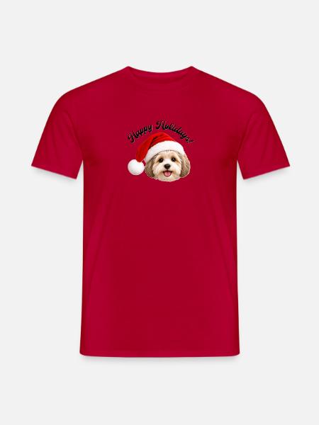 Hund mit Weihnachtsmannmütze - Männer T-Shirt - Rot