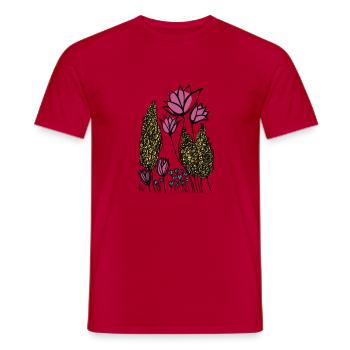 Abstract Fine Line Flowers Colorful Pink - Men's T-Shirt - red - Front - AI Model Male 178 dark (178cm)