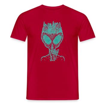 Silent Alien City – Futuristic Sci-Fi Alien - Men's T-Shirt - red - Front - AI Model Male 178 dark (178cm)