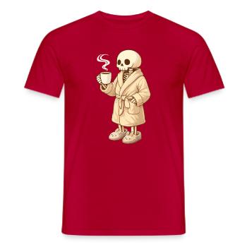 Cozy skeleton in bathrobe – time for rest - Men's T-Shirt - red - Front - AI Model Male 178 dark (178cm)