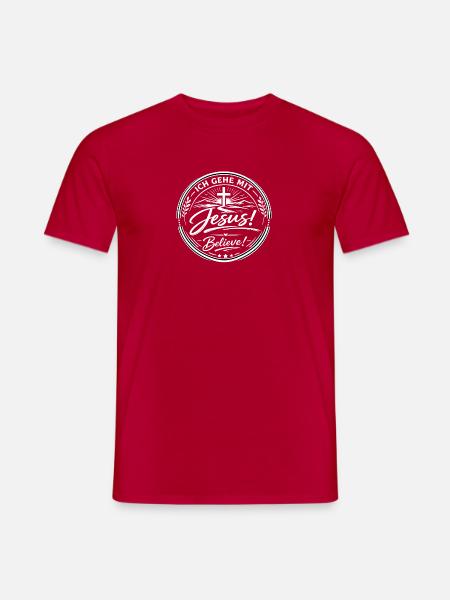 Jesus! Believe Rundes Glaubenslogo - Männer T-Shirt - Rot