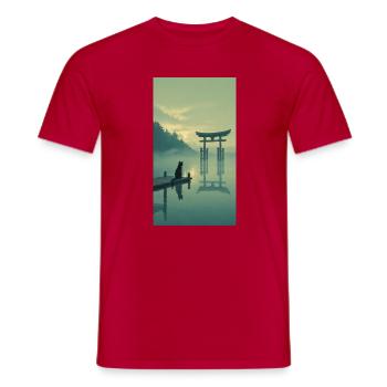 Schwarze Katze am Torii – Asian Zen Design - Männer T-Shirt - Rot - Vorne - AI Model Male 178 dark (178cm)