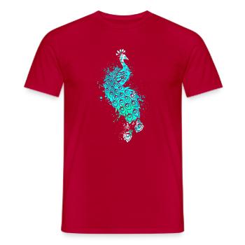 Splash Art Blue Peacock - Men's T-Shirt - red - Front - AI Model Male 178 dark (178cm)