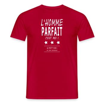 L'homme parfait existe - T-shirt homme - rouge - Devant - AI Model Male 178 dark (178cm)