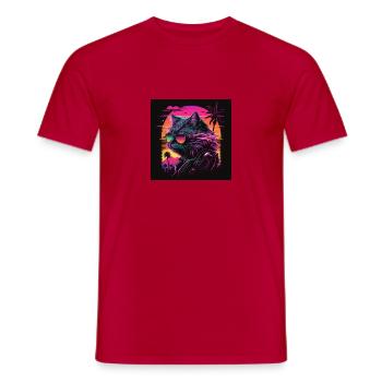 Cat with neon colors, synthwave / 80s - Men's T-Shirt - red - Front - AI Model Male 178 dark (178cm)