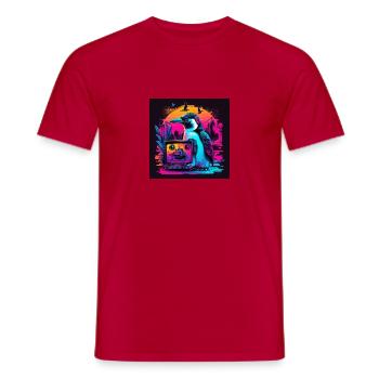 Pinguin mit Neonfarben, Synthwave / 80er Jahre - Männer T-Shirt - Rot - Vorne - AI Model Male 178 dark (178cm)