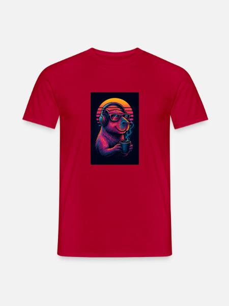 Midnight Capy Coffee – Neon Chill Vibes - Männer T-Shirt - Rot