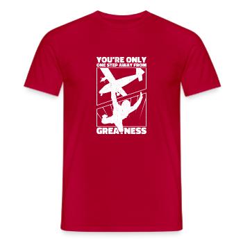 Sie sind nur einen Schritt von der Größe entfernt. Fallschirmspringer - Männer T-Shirt - Rot - Vorne - AI Model Male 178 dark (178cm)