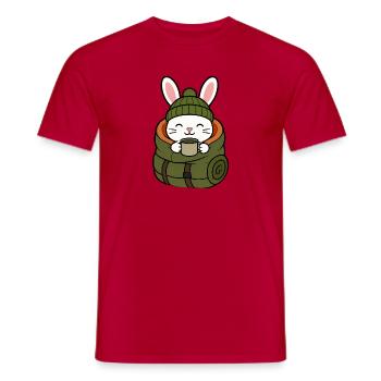 Hiking Bunny in Winter with Coffee - Men's T-Shirt - red - Front - AI Model Male 178 dark (178cm)