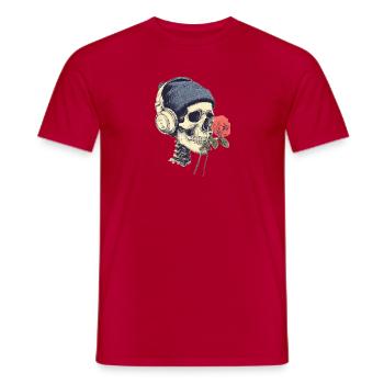 Skull with headphones and rose - Men's T-Shirt - red - Front - AI Model Male 178 dark (178cm)
