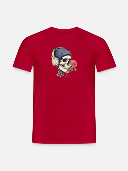 Skull mit Kopfhörern und Rose - Männer T-Shirt - Rot
