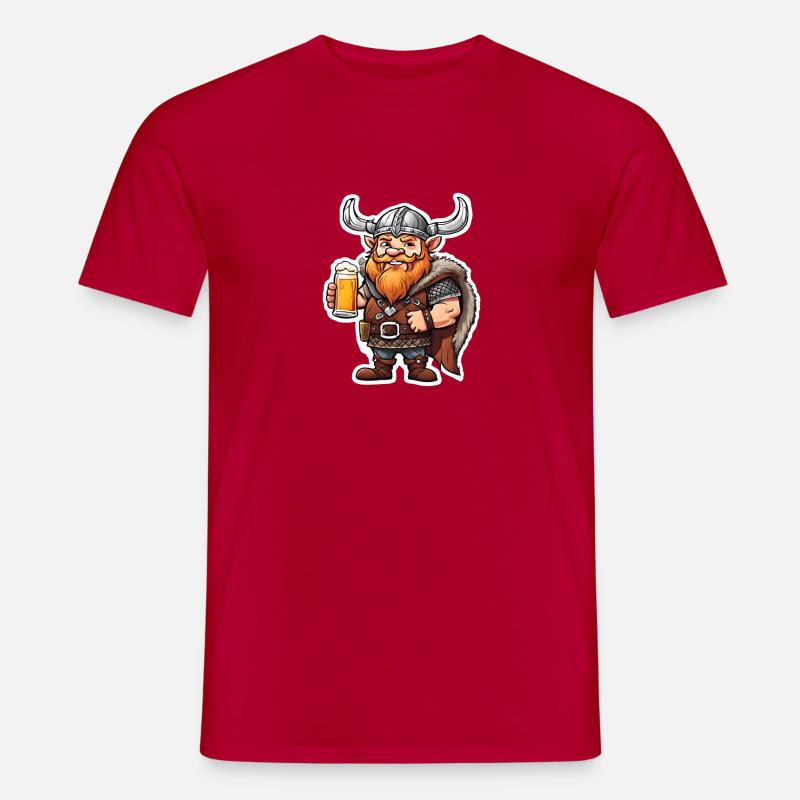Fröhlicher Wikinger mit Bier - Männer T-Shirt - Rot
