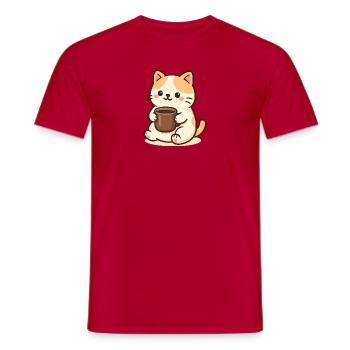 Cat with Cup - Men's T-Shirt - red - Front - AI Model Male 178 dark (178cm)