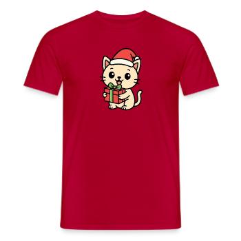 Kitten with Santa Hat and Gift - Men's T-Shirt - red - Front - AI Model Male 178 dark (178cm)
