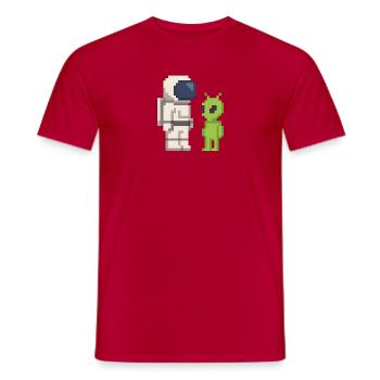 Pixel Astronaut meets Alien - Men's T-Shirt - red - Front - AI Model Male 178 dark (178cm)