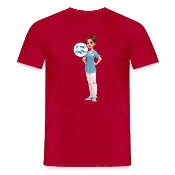 Kaffee-Nurse: Cartoonpflegerin im Dienst - Männer T-Shirt - Rot - Vorne - AI Model Male 178 dark (178cm)