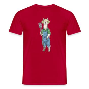 Lama Landwirt Mistgabel Bauernhof - Männer T-Shirt - Rot - Vorne - AI Model Male 178 dark (178cm)