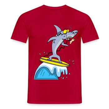 Surfer shark - Men's T-Shirt - red - Front - AI Model Male 178 dark (178cm)