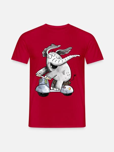 Happy Elefant Fährt Roller Fun Tiermotiv Geschenk - Männer T-Shirt - Rot