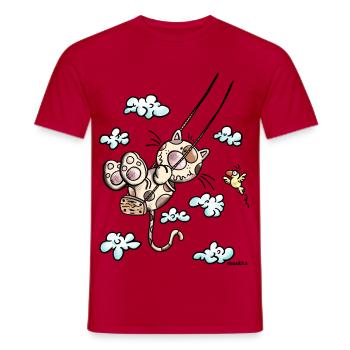 Cat on the swing - Men's T-Shirt - red - Front - AI Model Male 178 dark (178cm)