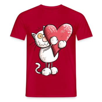 Katze mit Herz - Männer T-Shirt - Rot - Vorne - AI Model Male 178 dark (178cm)