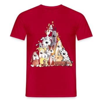 MERRY WOOFMAS Christmas dog pile I dogs - Men's T-Shirt - red - Front - AI Model Male 178 dark (178cm)