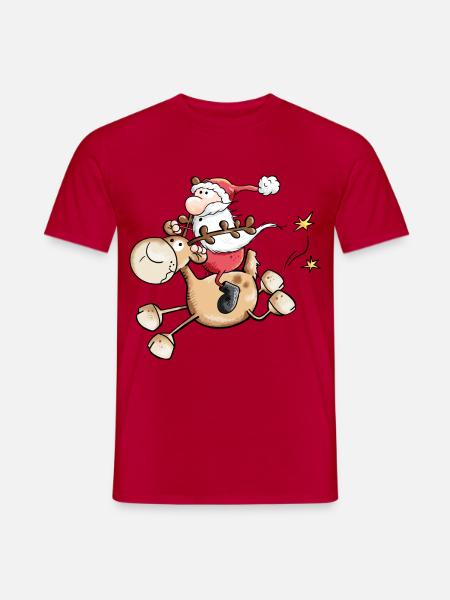 Nikolaus reitet auf Rentier - Weihnachten - Männer T-Shirt - Rot