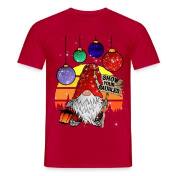 Christmas elves with Christmas tree baubles - Men's T-Shirt - red - Front - AI Model Male 178 dark (178cm)