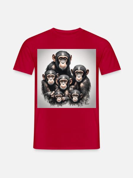 Schimpansen-Familienfoto - Männer T-Shirt - Rot