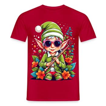 Elf with flute - Men's T-Shirt - red - Front - AI Model Male 178 dark (178cm)