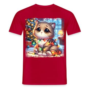 Süße Weihnachts Katze Tollpatschig Verheddert - Männer T-Shirt - Rot - Vorne - AI Model Male 178 dark (178cm)