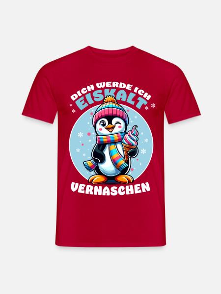 Lustiger Pinguin mit Eis – Cooler Spruch - Männer T-Shirt - Rot