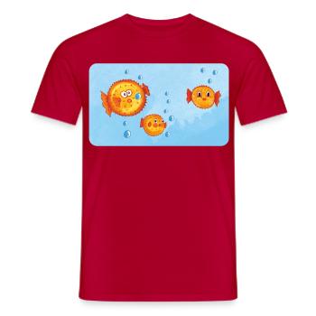 Pisces - Funny Orange Puffer Fish with Air Bubbles - Men's T-Shirt - red - Front - AI Model Male 178 dark (178cm)