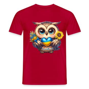 Niedliche Eule mit einem blau gelben Herz - Männer T-Shirt - Rot - Vorne - AI Model Male 178 dark (178cm)