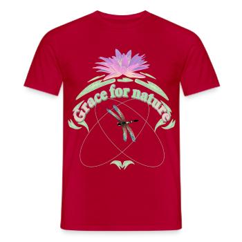 GRACE for NATURE Water Lily with Leaves Dragonfly - Men's T-Shirt - red - Front - AI Model Male 178 dark (178cm)