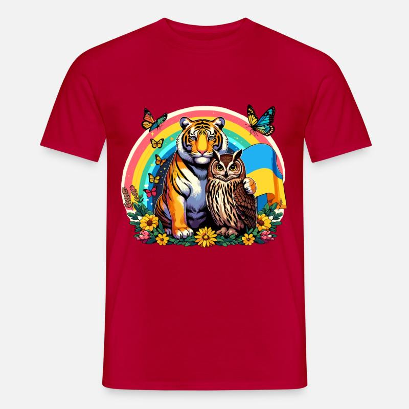 Tiger Eule Regenbogen - Männer T-Shirt - Rot