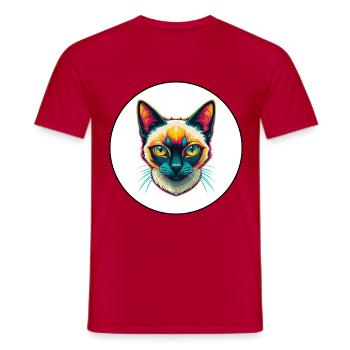 Chat siamois à poil court race dessin animé Kawaii Animal - T-shirt homme - rouge - Devant - AI Model Male 178 dark (178cm)