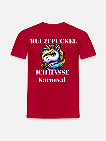 Karneval Unicorn: Ich hasse Karneval - Männer T-Shirt - Rot