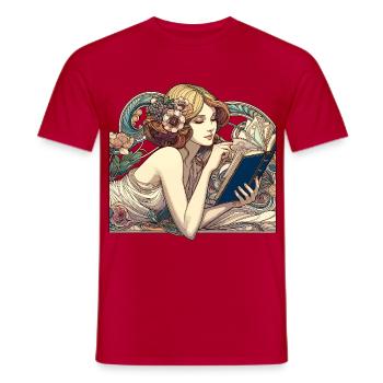 Art Nouveau Woman Book Books Reading Gift - Men's T-Shirt - red - Front - AI Model Male 178 dark (178cm)