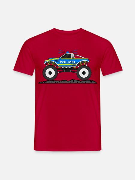 Monstertruck Polizei Blau Gelb - Männer T-Shirt - Rot
