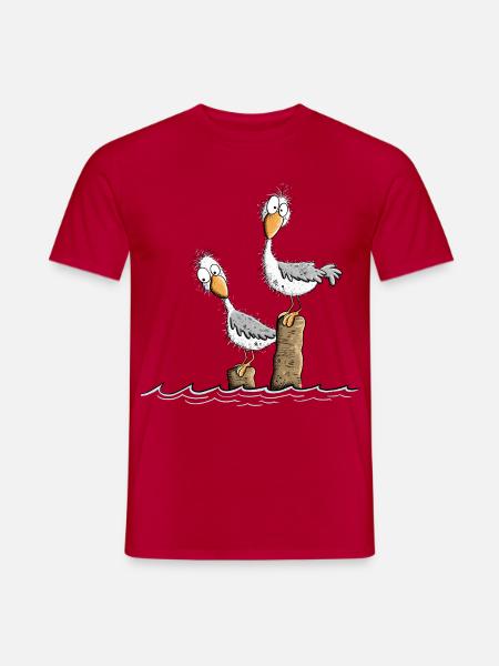 Drollige Möwen Nordsee Ostsee Urlaub Maritim - Männer T-Shirt - Rot