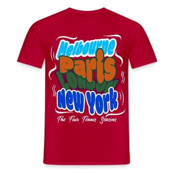 Maillot de tennis Melbourne, Londres, Paris, New York - T-shirt homme - rouge - Devant - AI Model Male 178 dark (178cm)