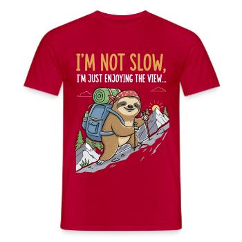 Sloth climbing a mountain with a view - Men's T-Shirt - red - Front - AI Model Male 178 dark (178cm)